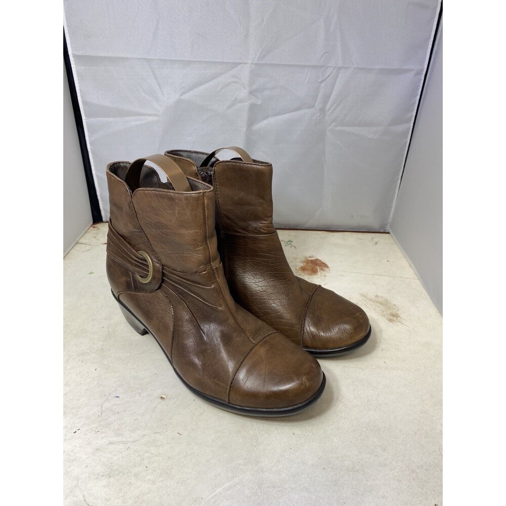 Women's Clarks Bendables Zip Up Ankle Boots Booties Shoes Size 8 Brown Leather